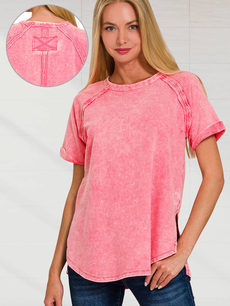 French Terry Washed Tunic Top w/ back patch: MOCHA