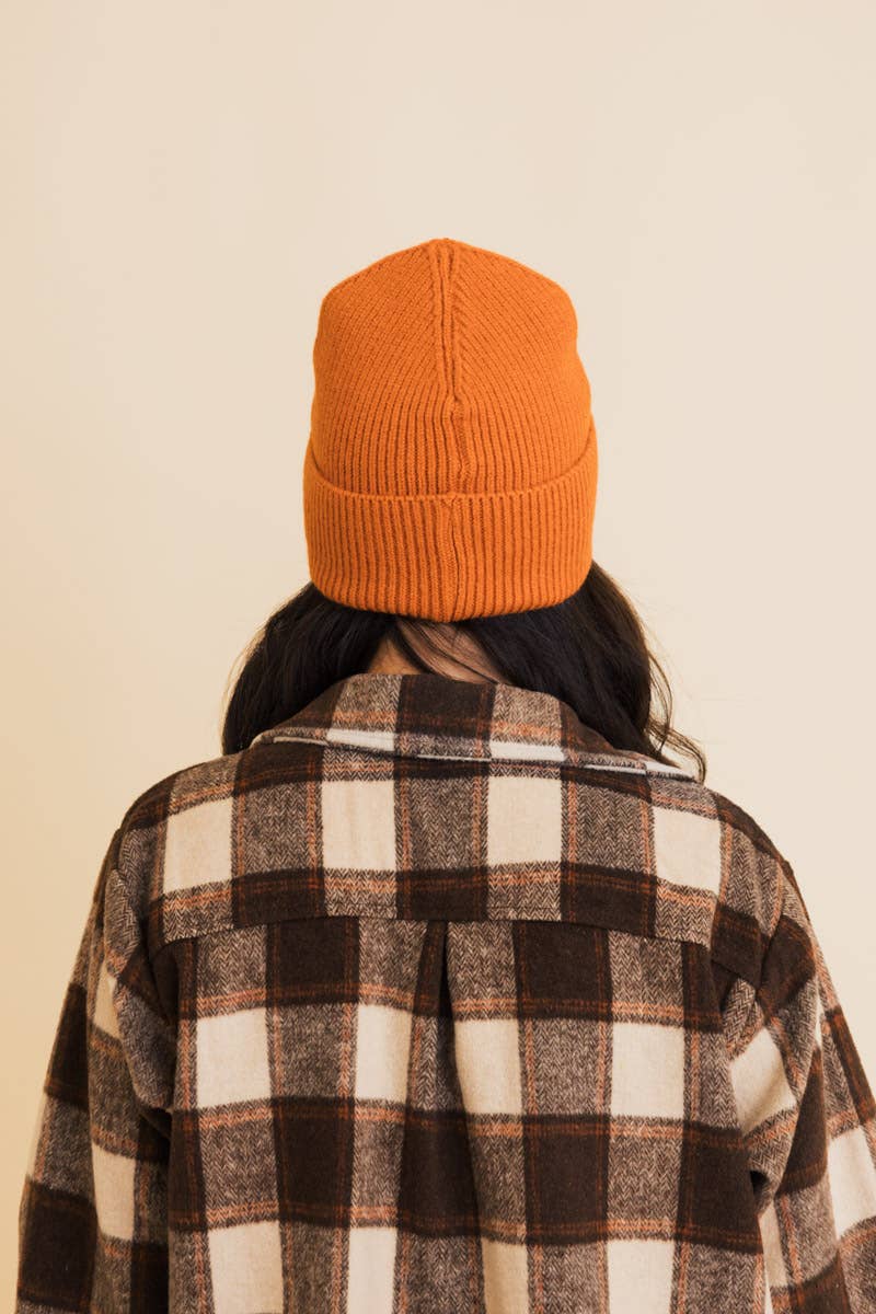 Happy Face Embroidered Ribbed Knit Beanie (Choose a color)