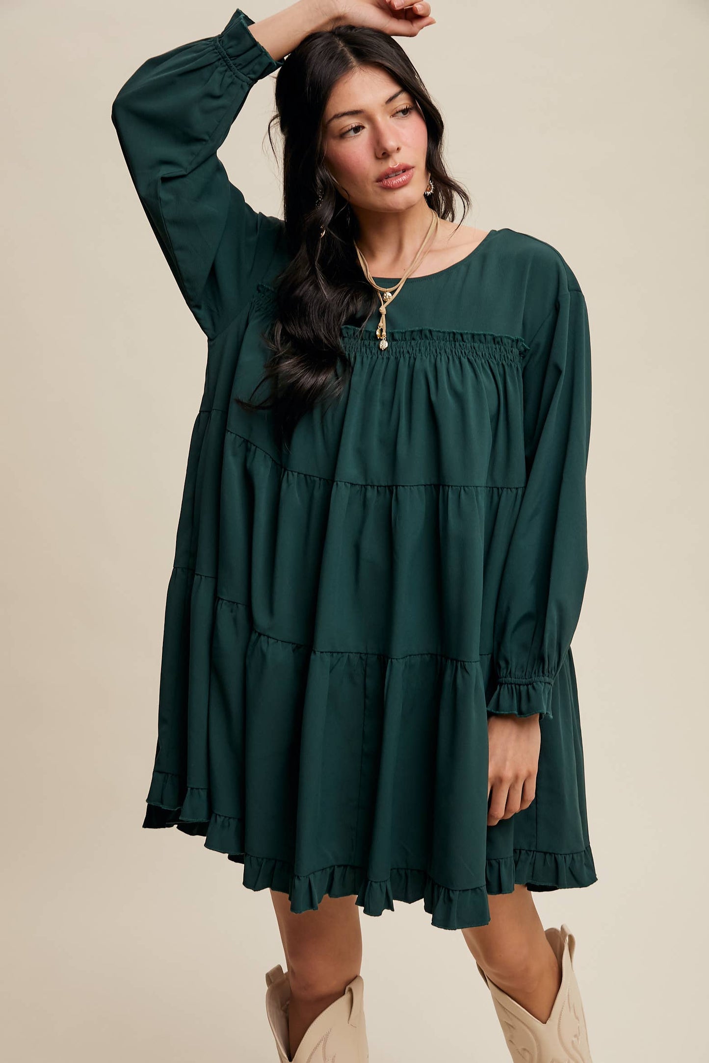Ruffle Tiered Long Sleeve Babydoll Dress