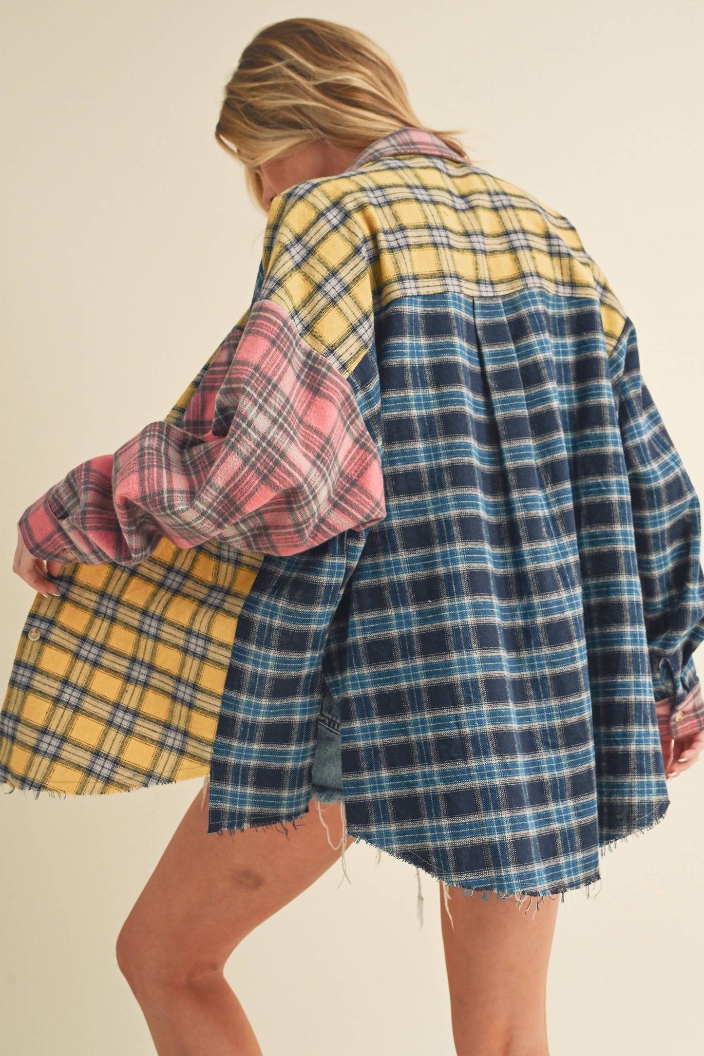 Neela Multi Color Plaid Flannel Shirt 1: Blue/Pink/Yellow