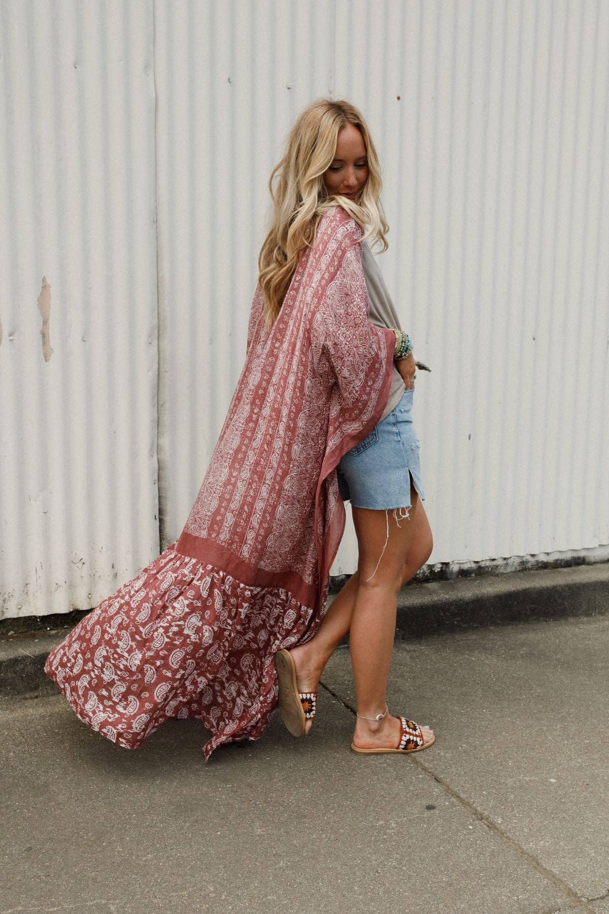 Paisley Tapestry Free Flow Duster Kimono - Wine