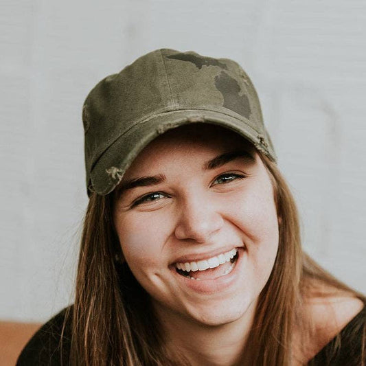 Distressed Dark Olive + Black Michigan Hat