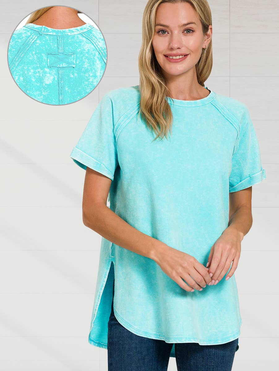 French Terry Washed Tunic Top w/ back patch: MOCHA
