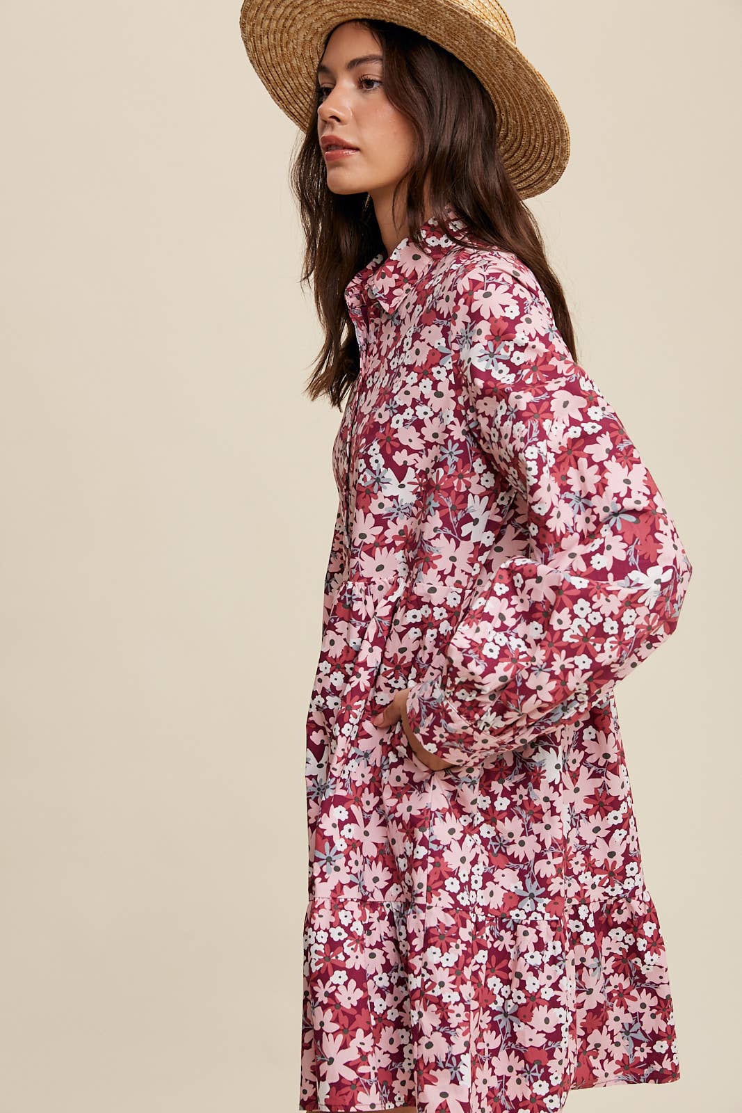 Bold Floral Tiered Shirt Dress