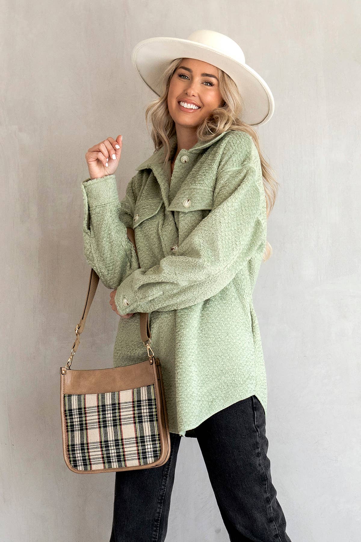 Posie Plaid Crossbody Bag – Removable Strap | Tan