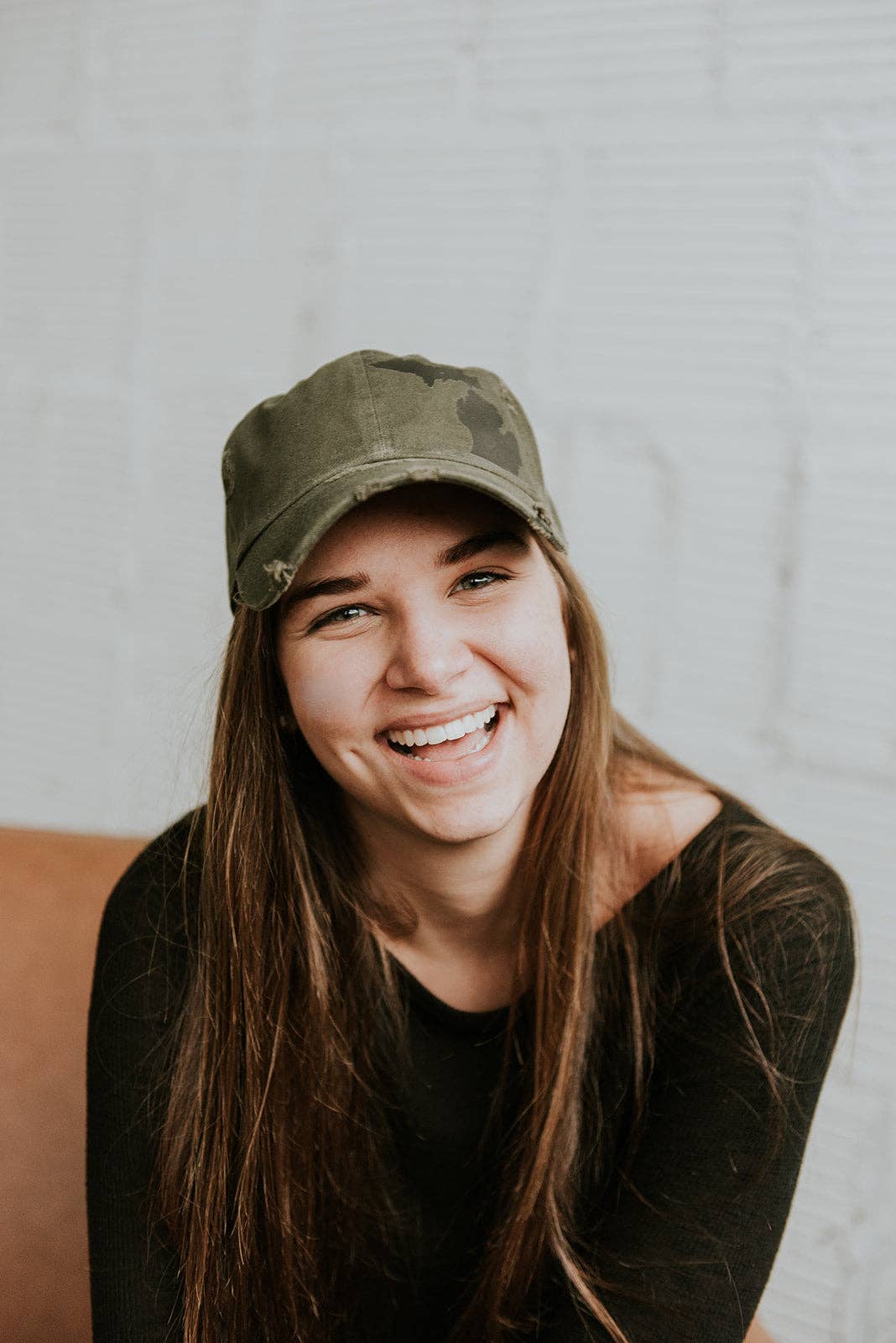 Distressed Dark Olive + Black Michigan Hat