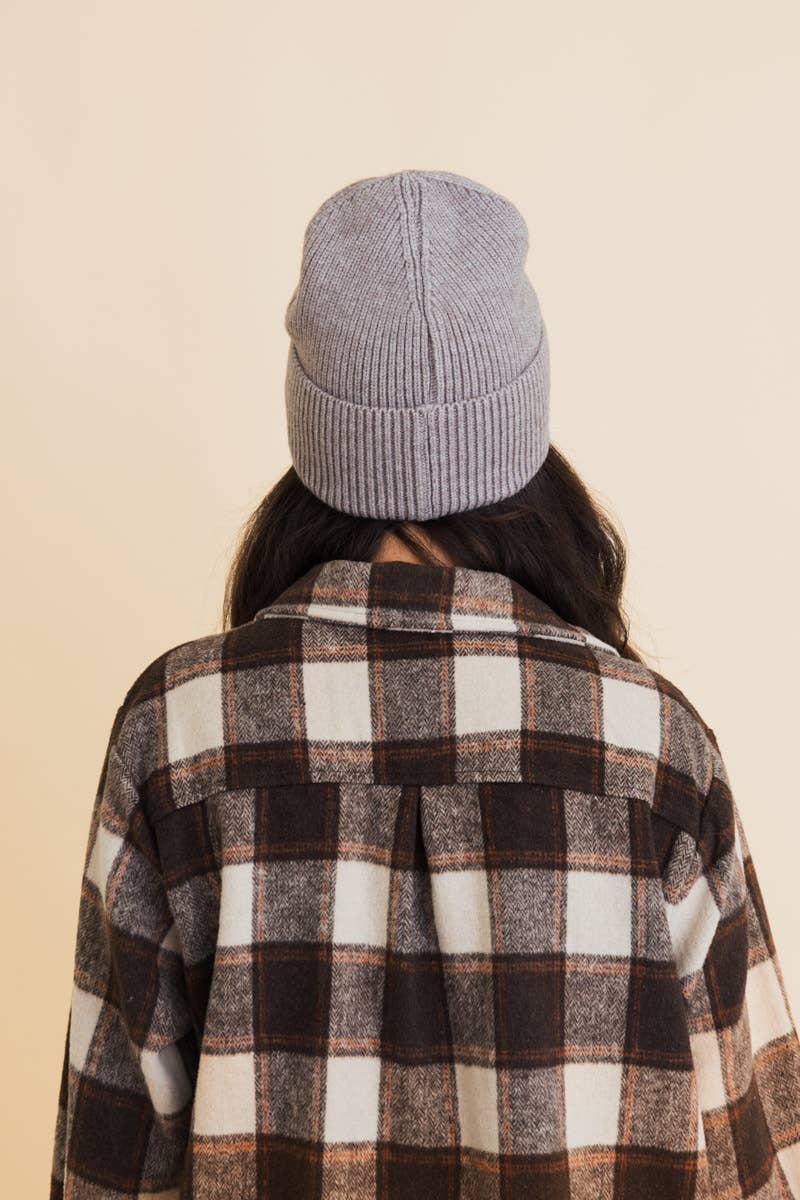 Happy Face Embroidered Ribbed Knit Beanie (Choose a color)