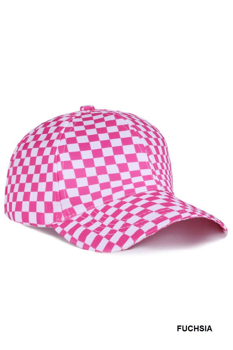 Checkered Pattern Print Baseball Cap FUCHSIA