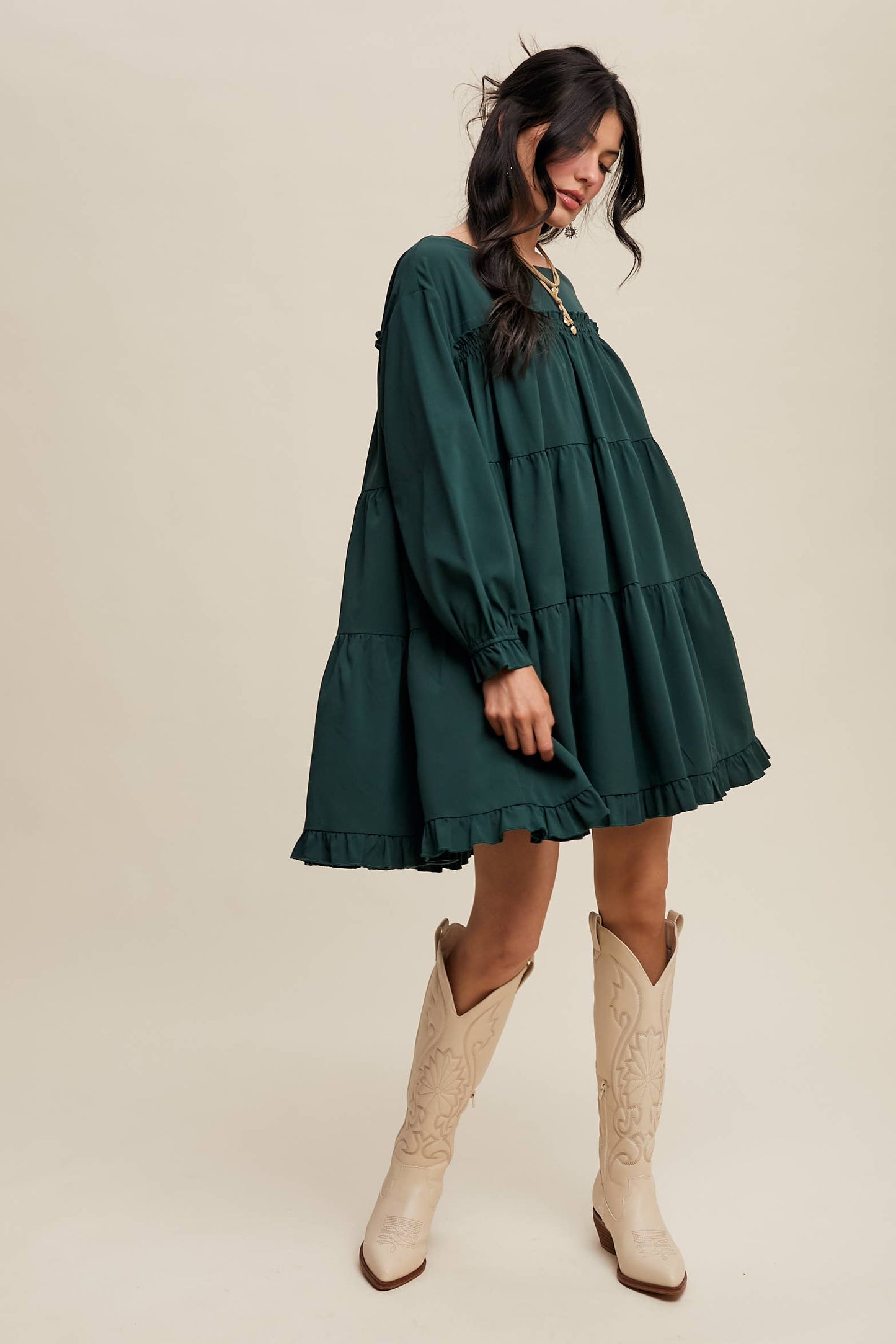 Ruffle Tiered Long Sleeve Babydoll Dress