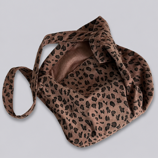 Vintage Leopard Print Corduroy Shoulder Tote Bag: Coffee / One Size