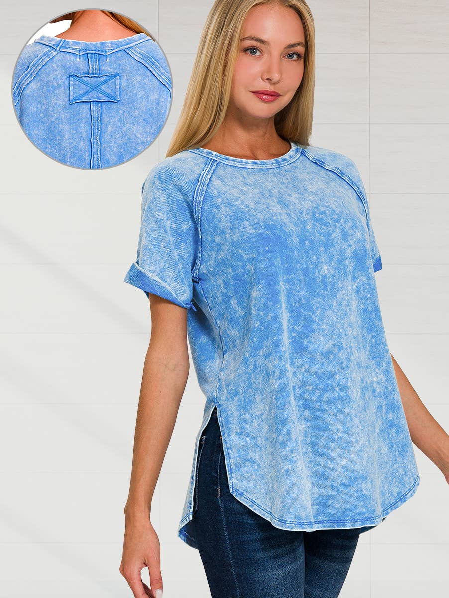 French Terry Washed Tunic Top w/ back patch: MOCHA