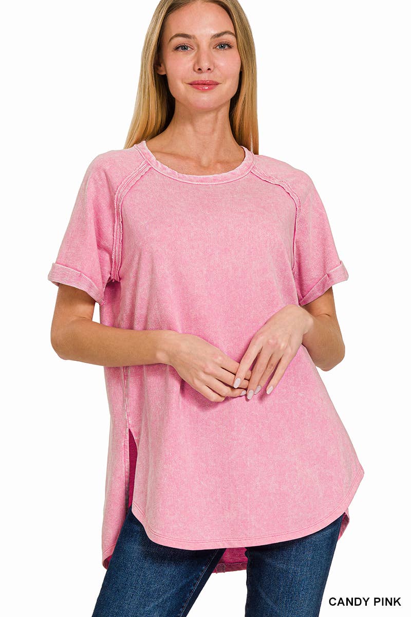 French Terry Washed Tunic Top w/ back patch: MOCHA