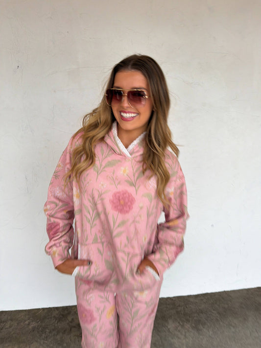 LILA LACE HOODIE PULLOVER: PINK FLORAL