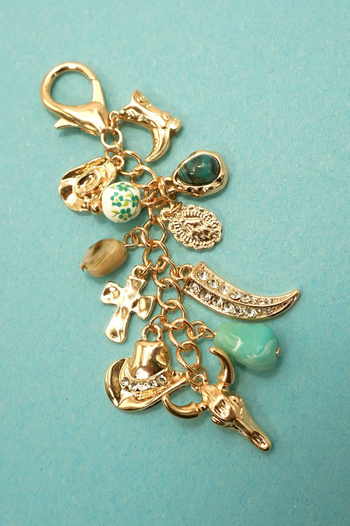 WESTERN PORCELAIN CROSS BOOT COWBOY HAT BAG CHARM/ Gold
