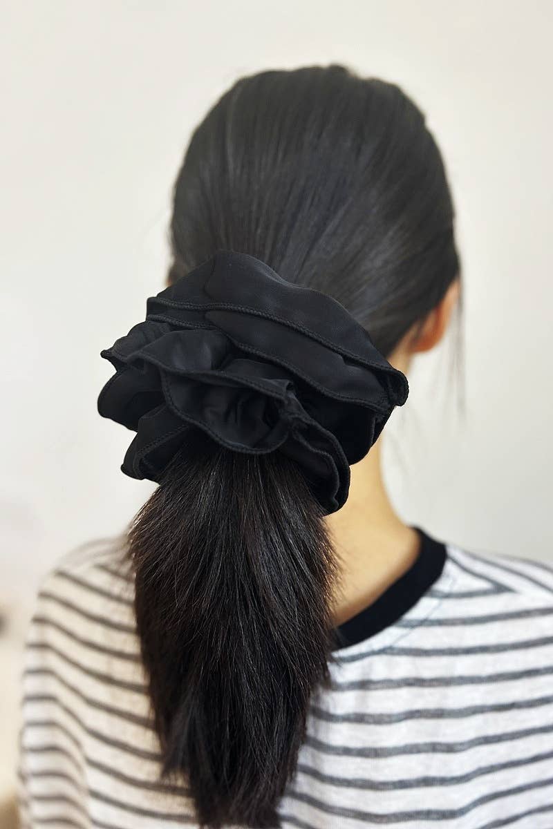 Parisian Satin Scrunchies - Vintage Luxe Hair Accessories: Black