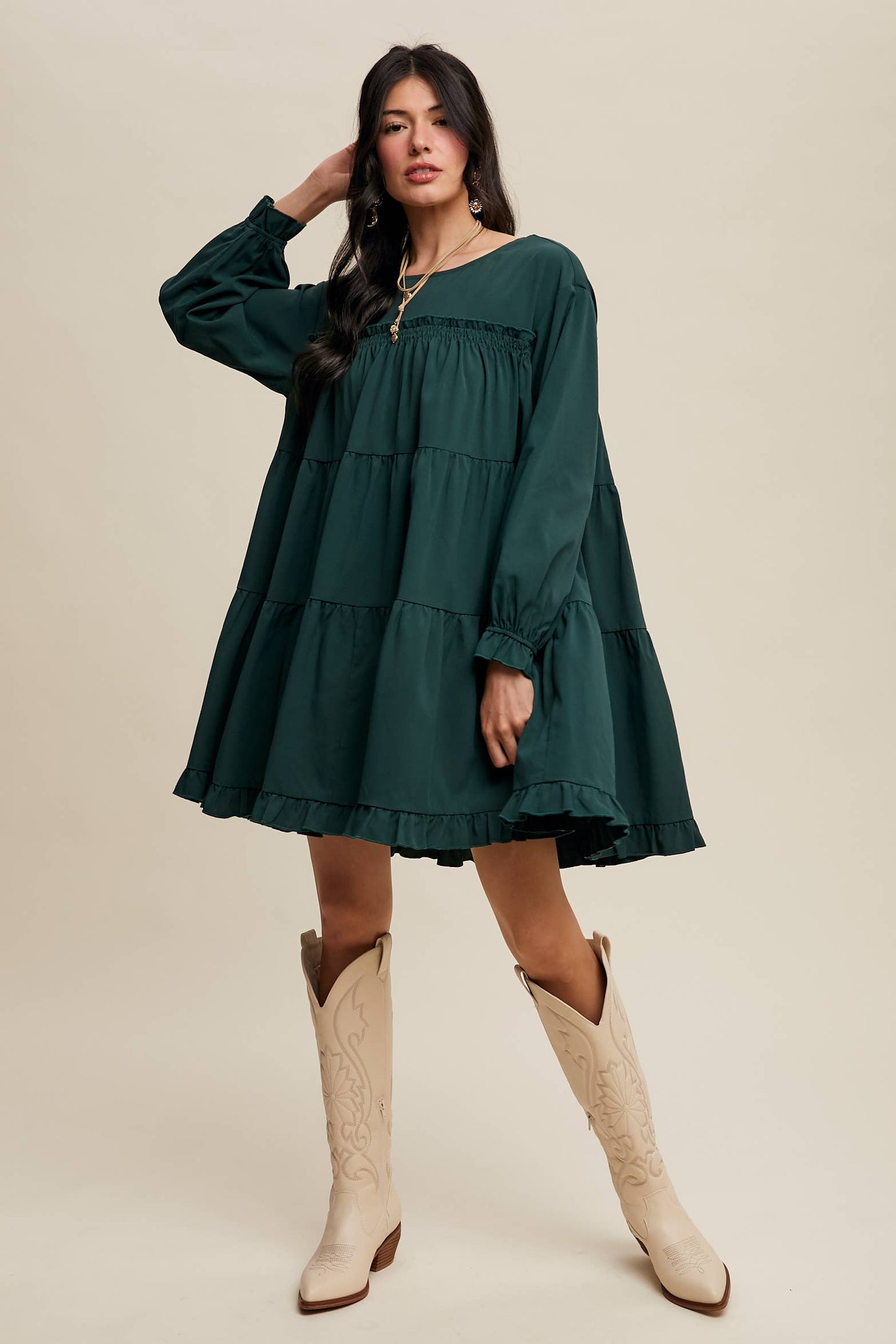 Ruffle Tiered Long Sleeve Babydoll Dress