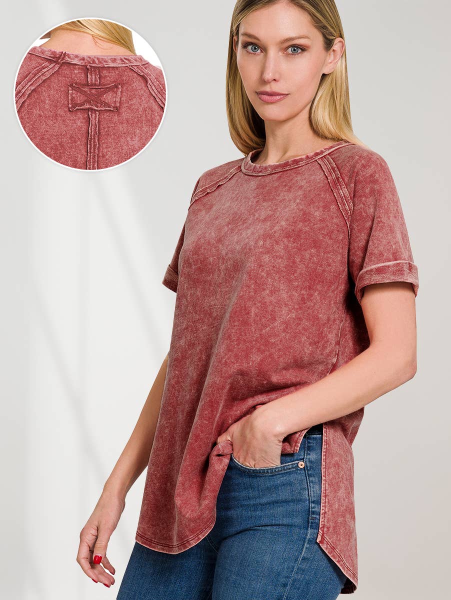 French Terry Washed Tunic Top w/ back patch: MOCHA