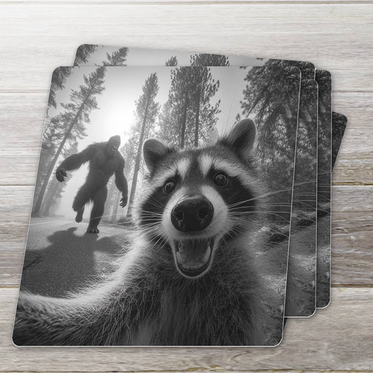 Raccoon Selfie Sasquatch Sticker | Funny Cryptid Vinyl Stick: 2" tall