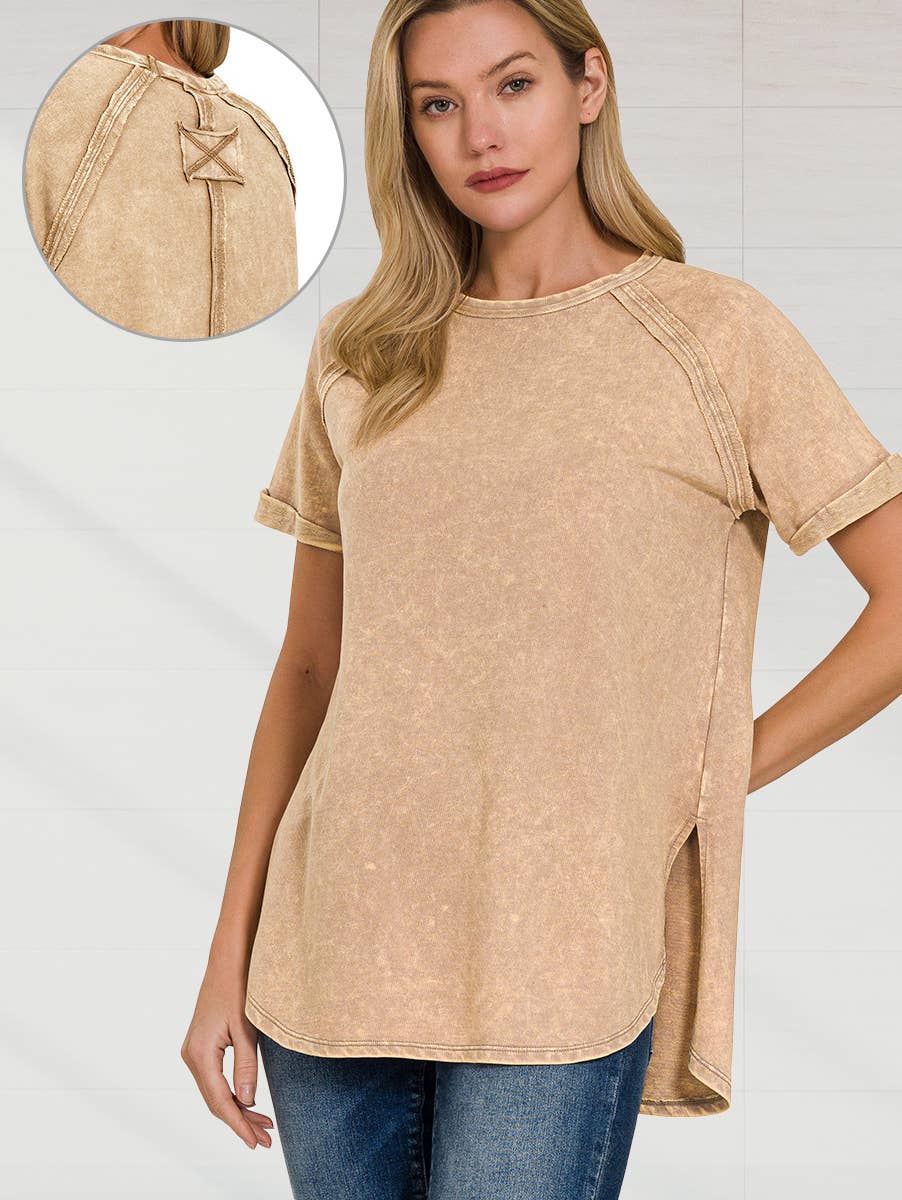 French Terry Washed Tunic Top w/ back patch: MOCHA