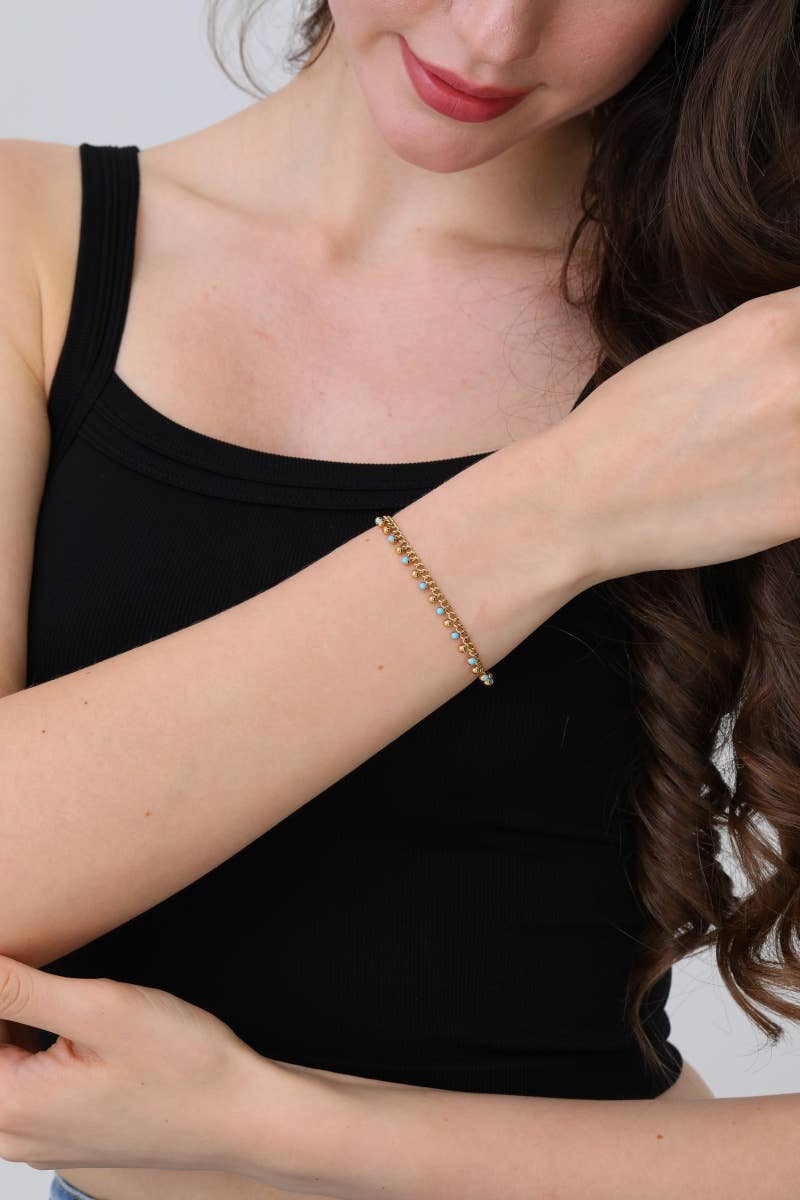 Turquoise Dream Tassel Bracelet: Yellow Gold