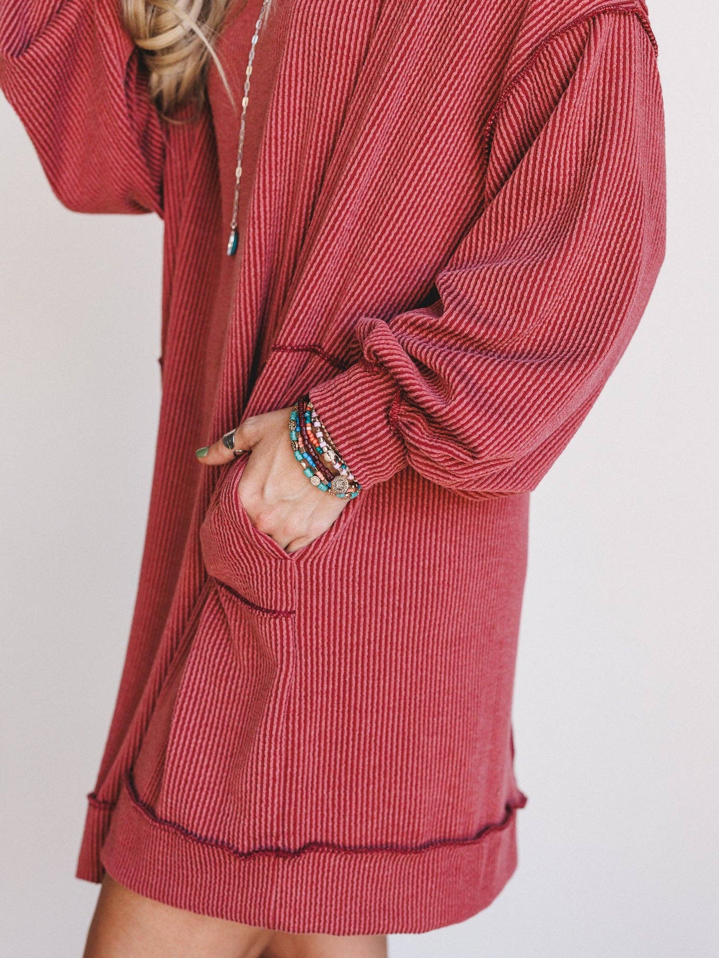 Moon Glow Long Sleeve Dress - Rust: Rust