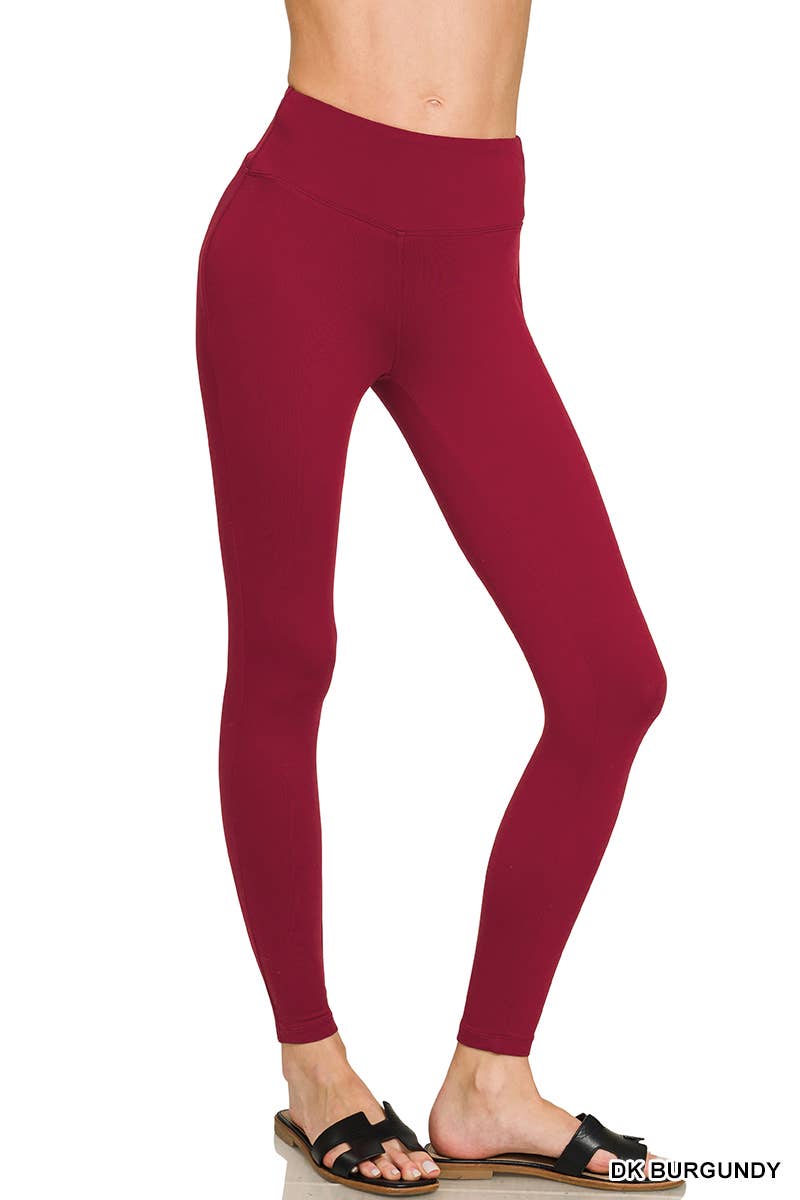 Zenana Microfiber Soft Waistband Full Length Leggings-cabernet