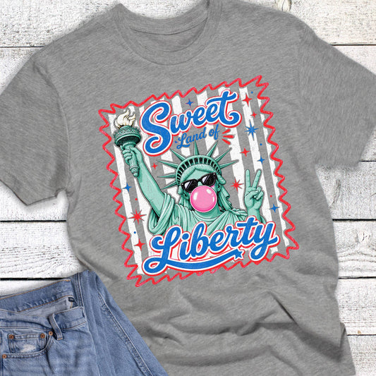 Patriotic Sweet Land of Liberty Statue Graphic Tee: Gray