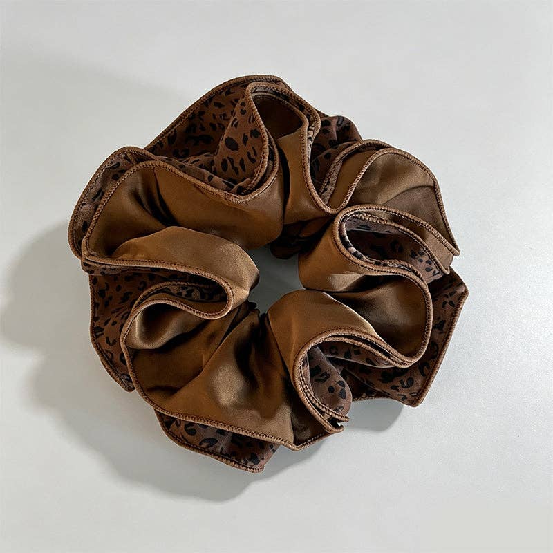 Elegant French Four Layer Large Scrunchie: Dark Leopard / One Size
