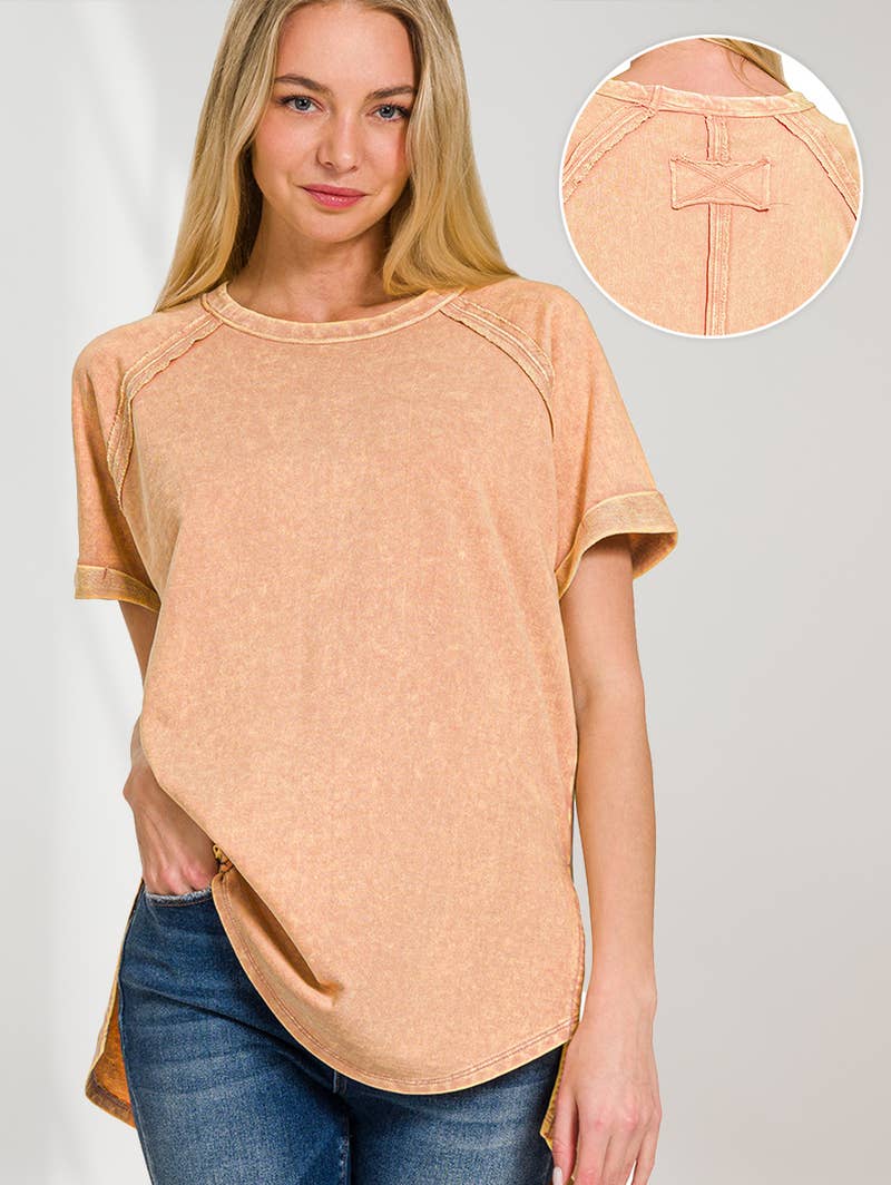 French Terry Washed Tunic Top w/ back patch: MOCHA