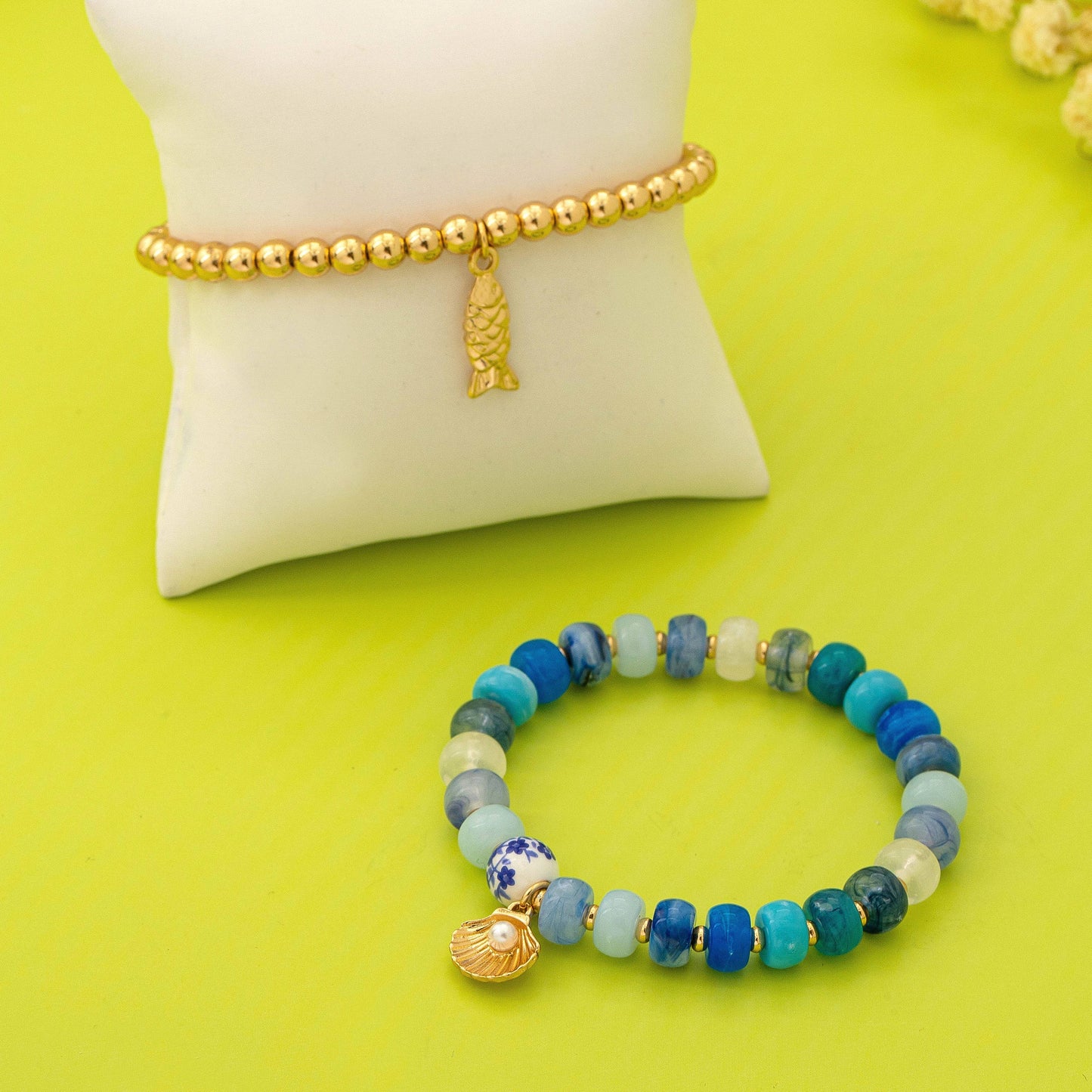 Nautical Blue Beaded Stretch Bracelet Set