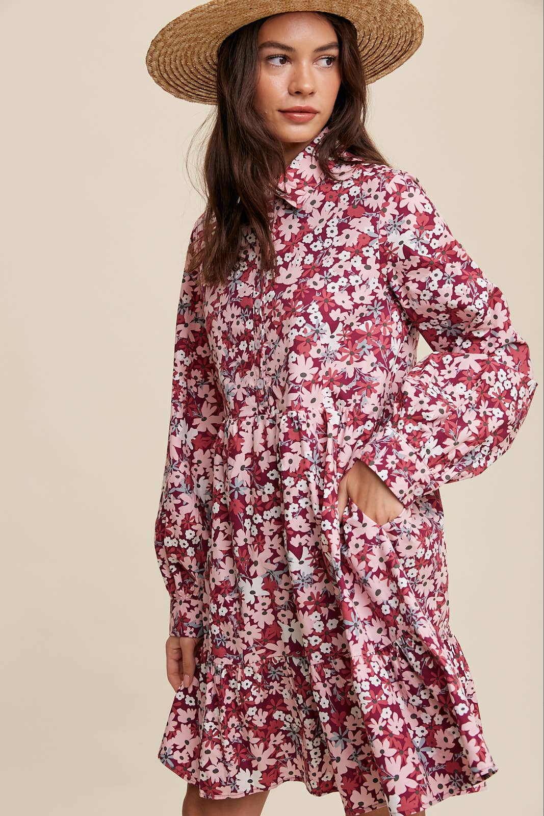 Bold Floral Tiered Shirt Dress