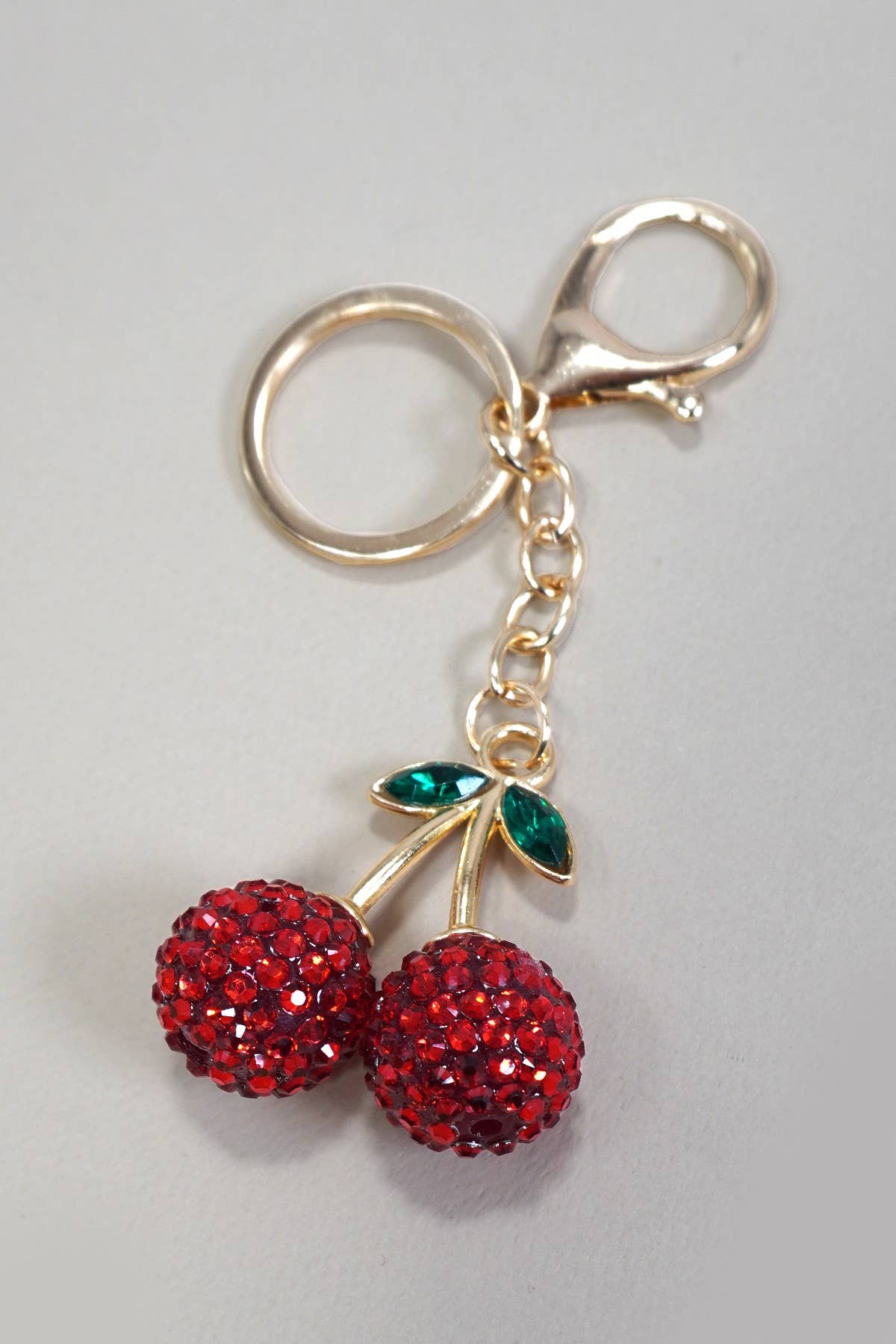 RHINESTONE CHERRY DROP KEYCHAIN BAG CHARM/ Gold