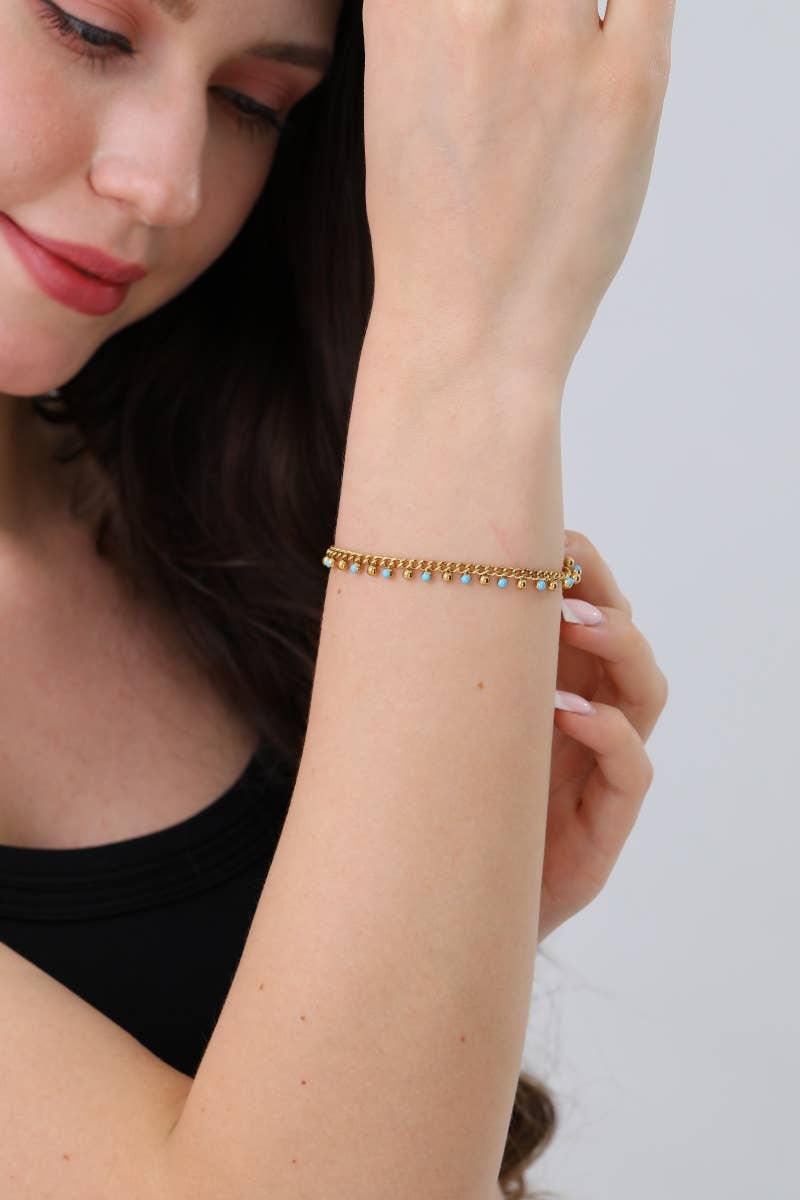 Turquoise Dream Tassel Bracelet: Yellow Gold