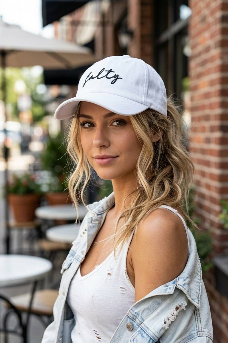 Embroidered Vintage Wash Cotton Baseball Cap: WHITE "Salty"