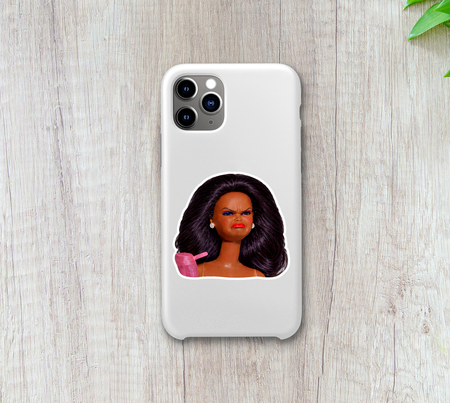 Annoyed Doll Face Reaction Vinyl Sticker: 2" wide
