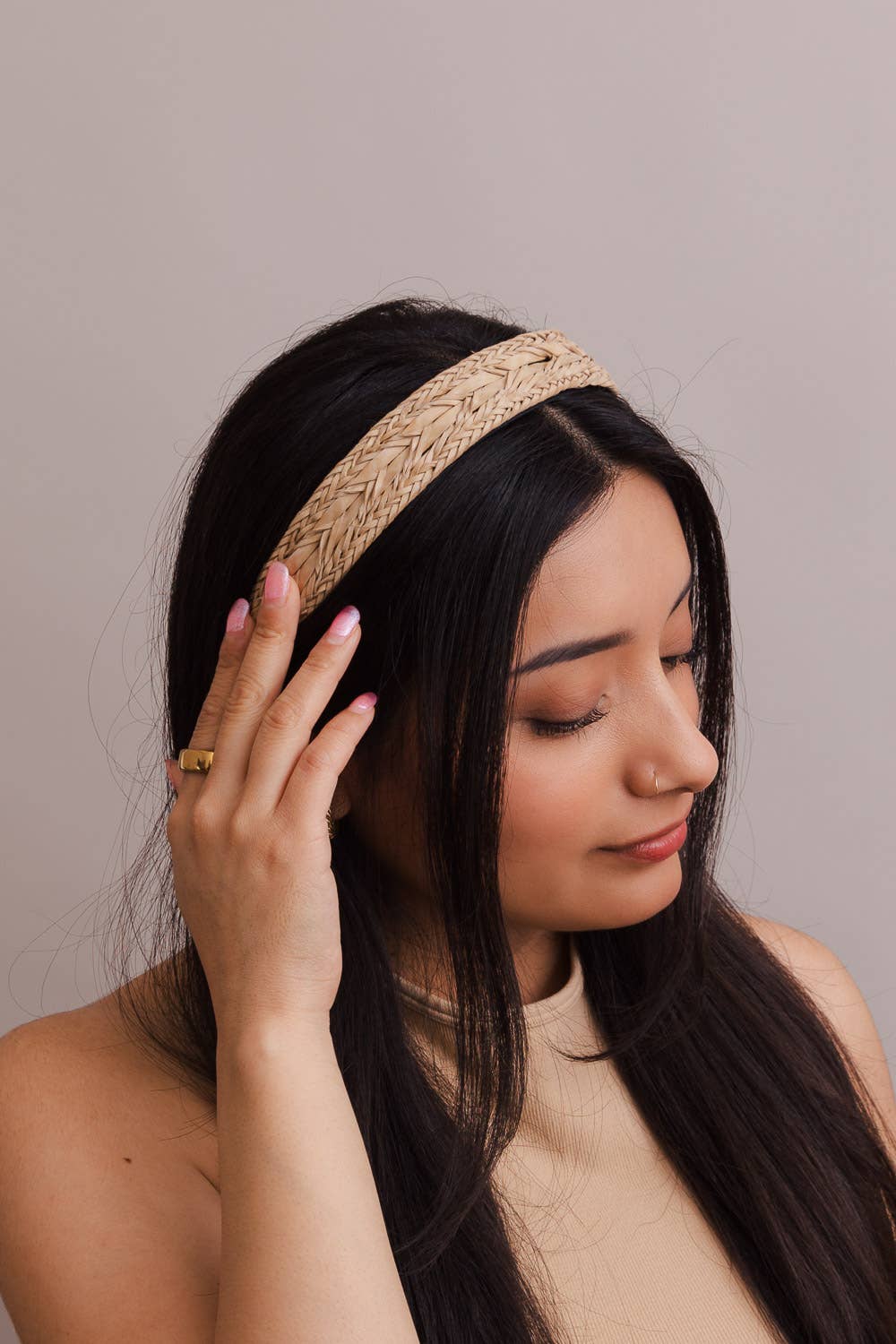 🌿 Vegan Leather Patterned Headband: Taupe