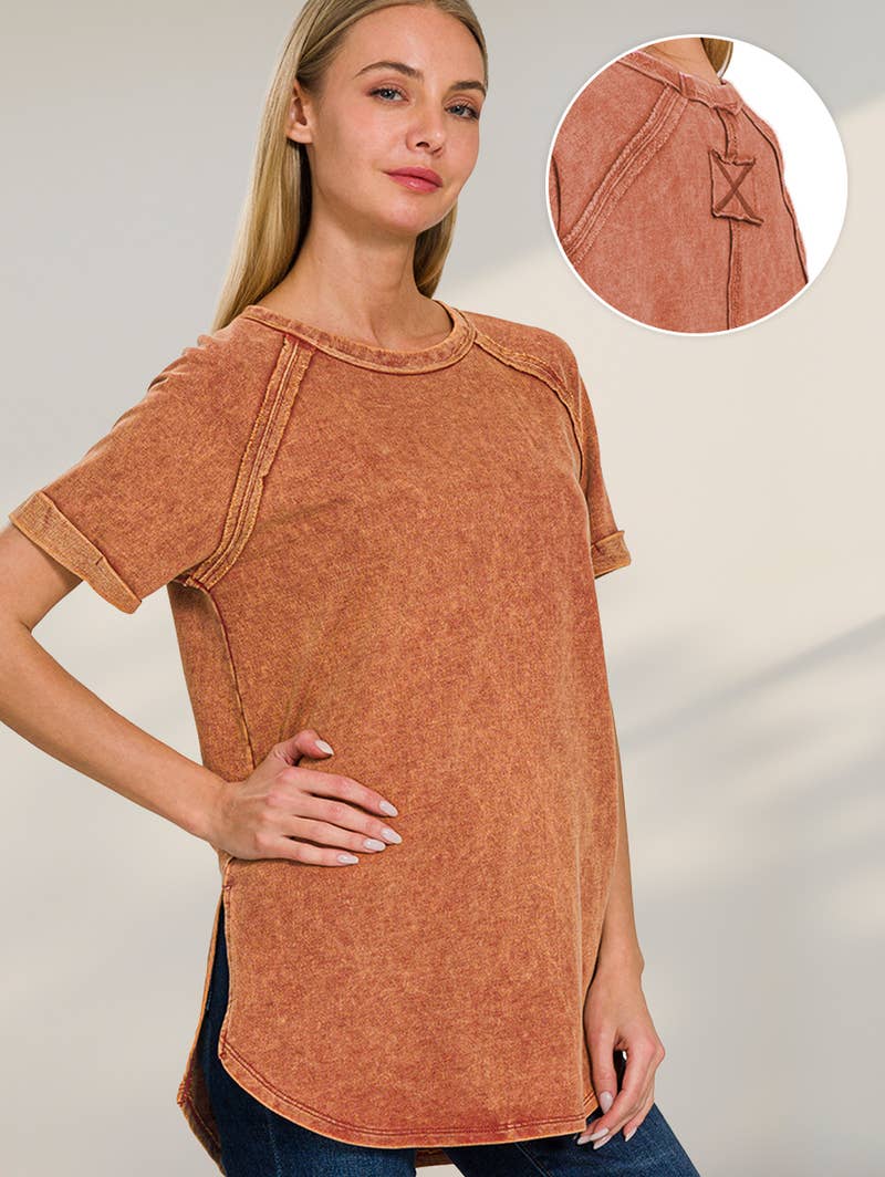 French Terry Washed Tunic Top w/ back patch: MOCHA