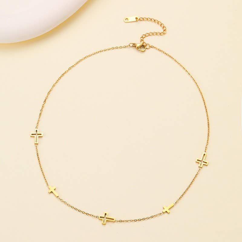 STAINLESS STEEL TARNISH FREE CROSS NECKLACE/ GOLD