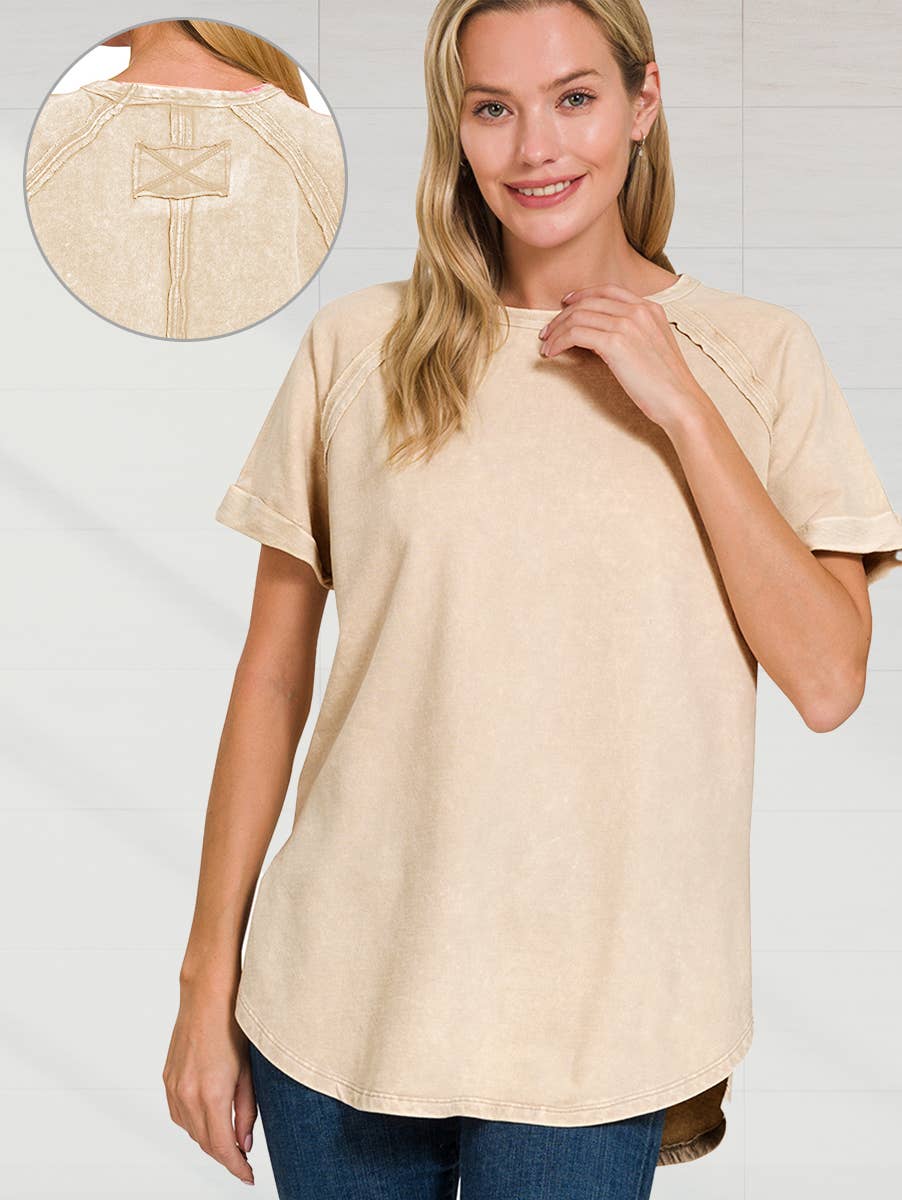 French Terry Washed Tunic Top w/ back patch: MOCHA