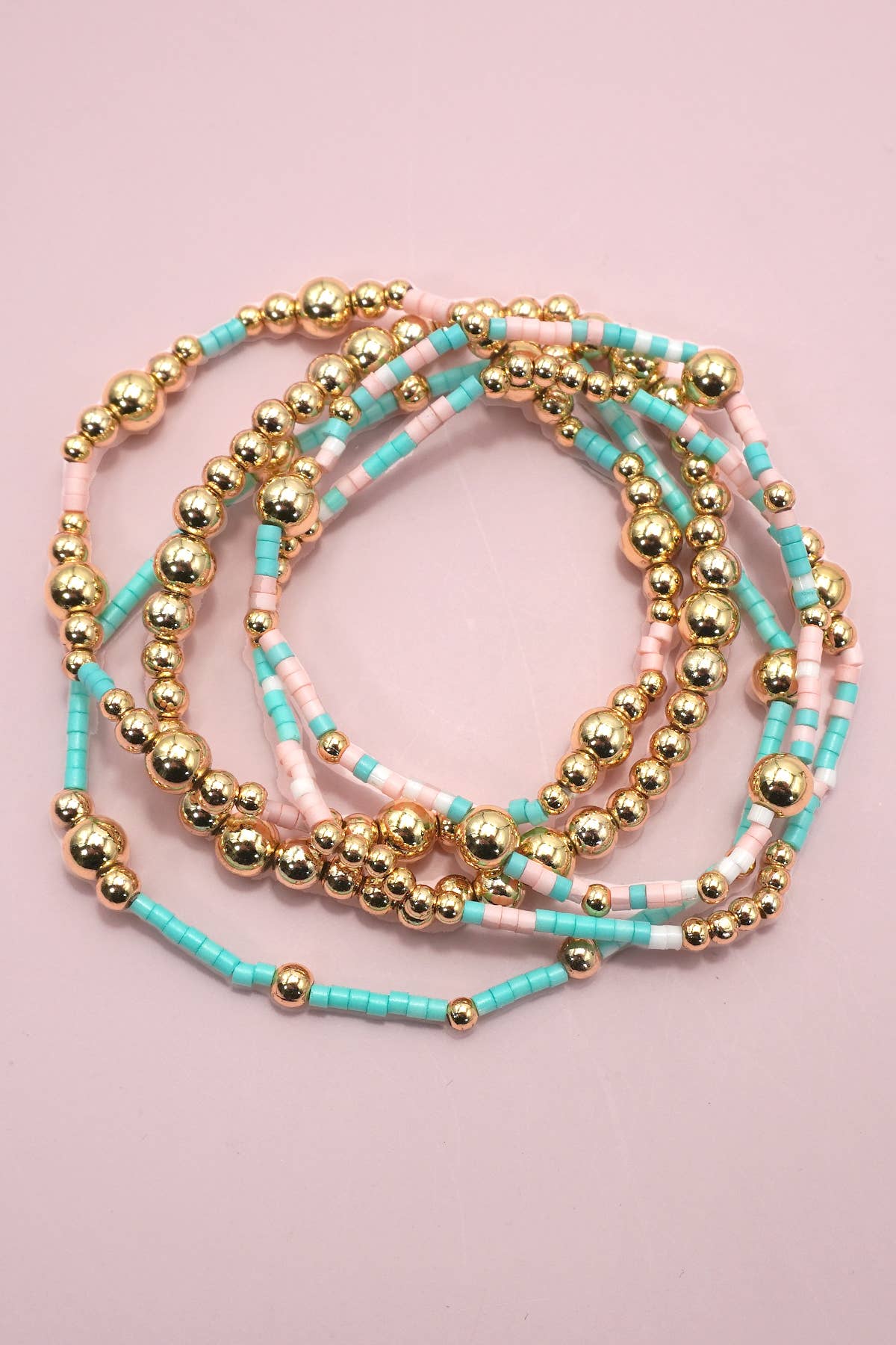 MULTI LAYER NATURAL STONE BALL CHAIN LINK BRACELET