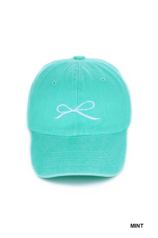 Ribbon Bow Embroidery Washed Cap: BLACK-168798 / OS