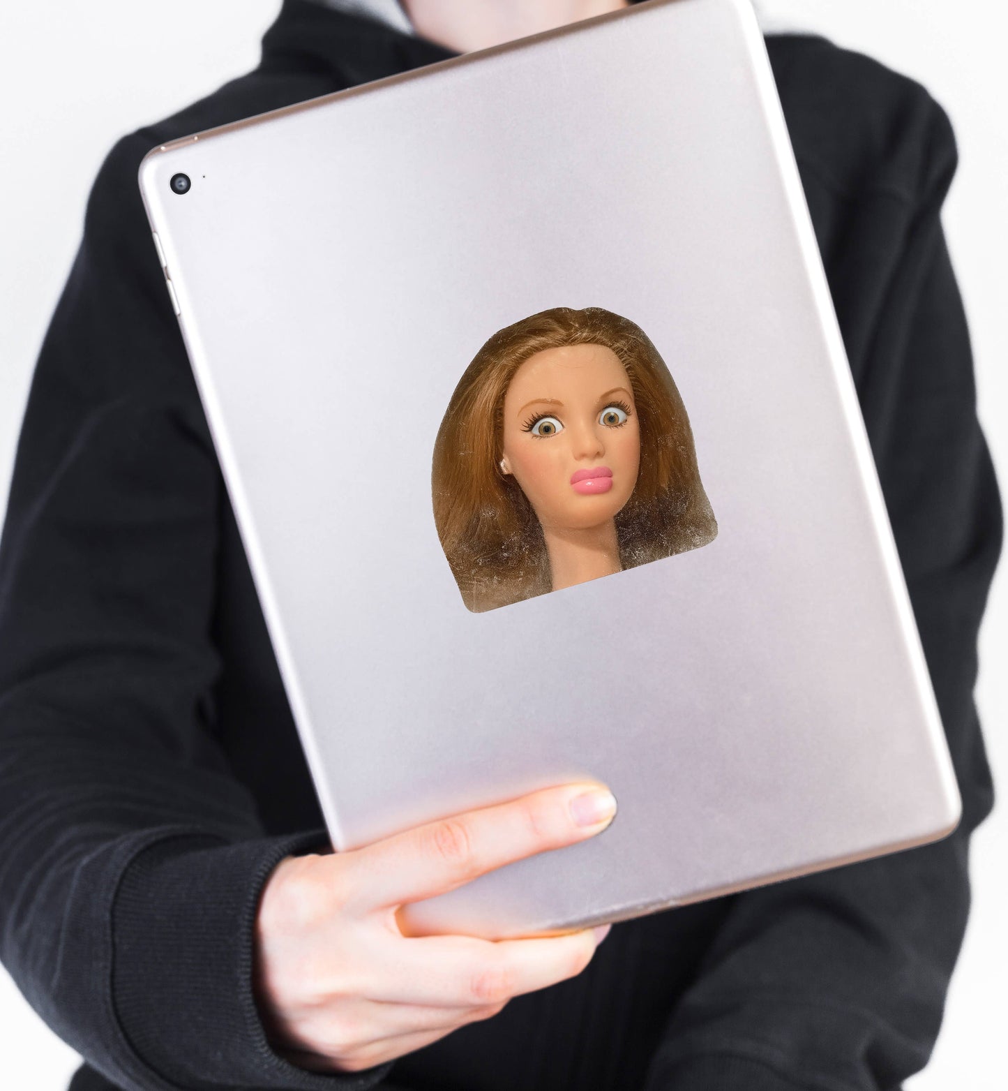 Funny Doll Face – Vinyl Sticker: 2" tall