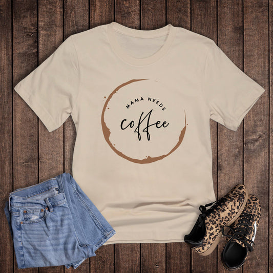 Mama Needs Coffee with Ring Graphic Tee: Cream