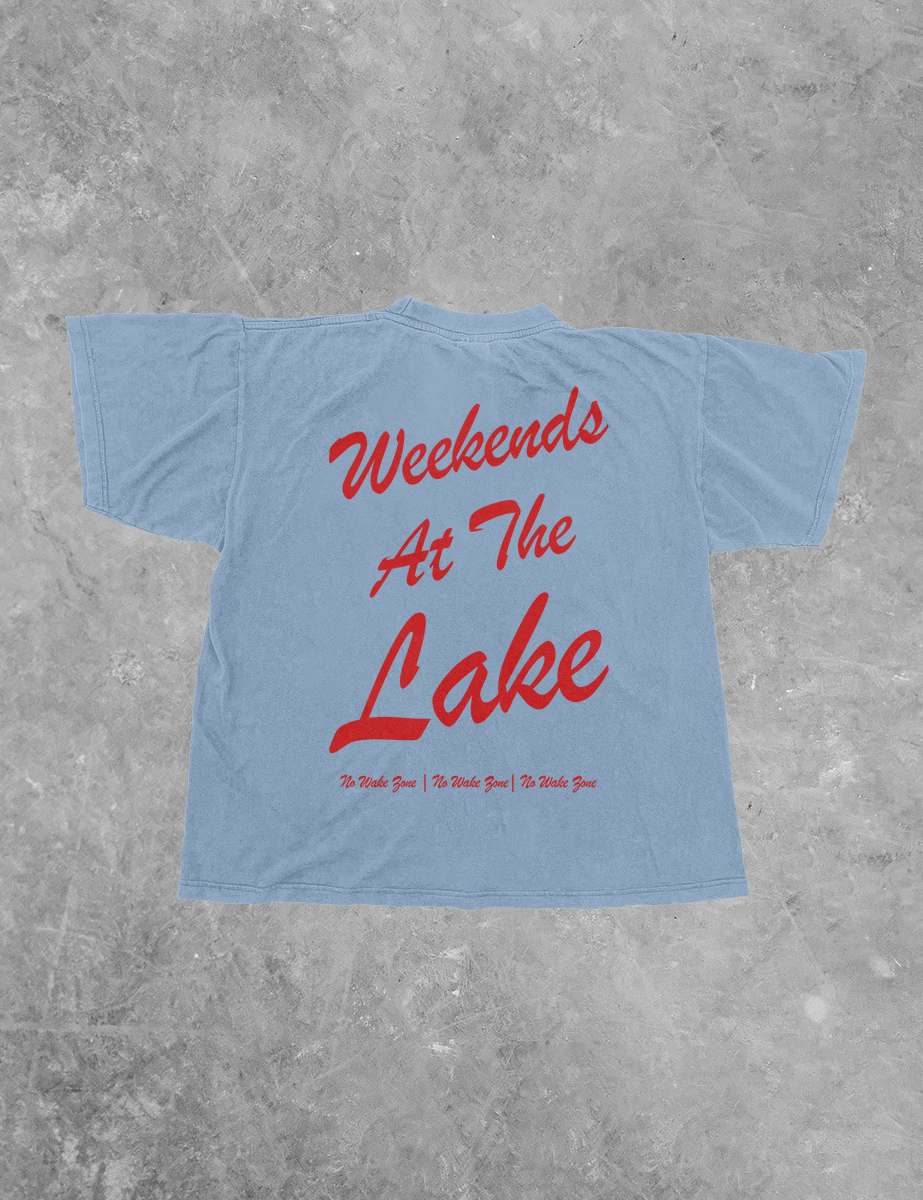 Weekends At The Lake, Summer Boxy Cotton T-Shirt: Clear Blue