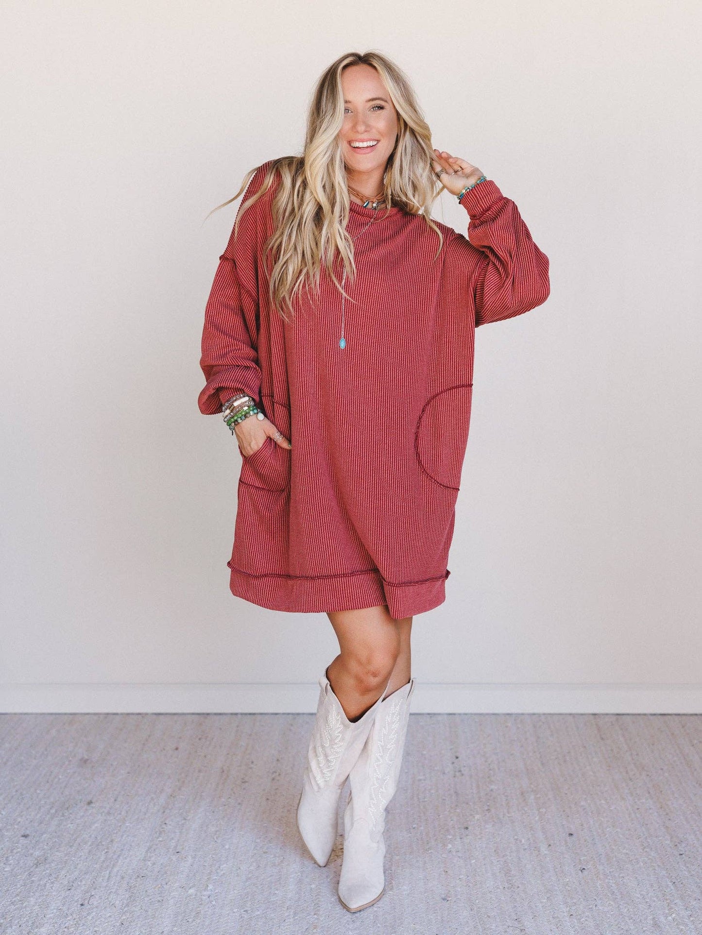 Moon Glow Long Sleeve Dress - Rust: Rust