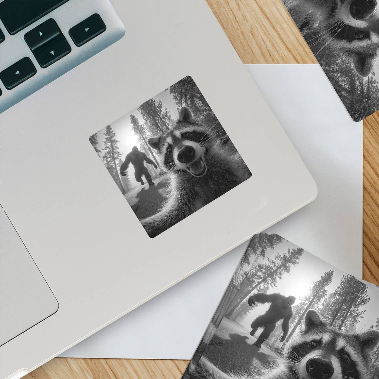 Raccoon Selfie Sasquatch Sticker | Funny Cryptid Vinyl Stick: 2" tall
