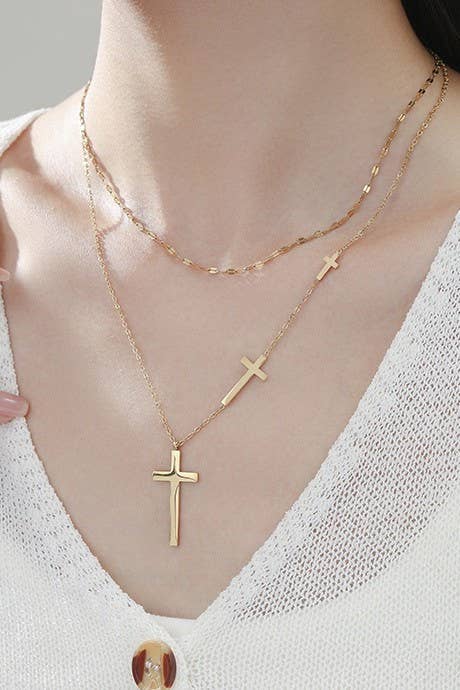 18K STAINLESS STEEL TARNISH FREE CROSS NECKLACE/ GOLD