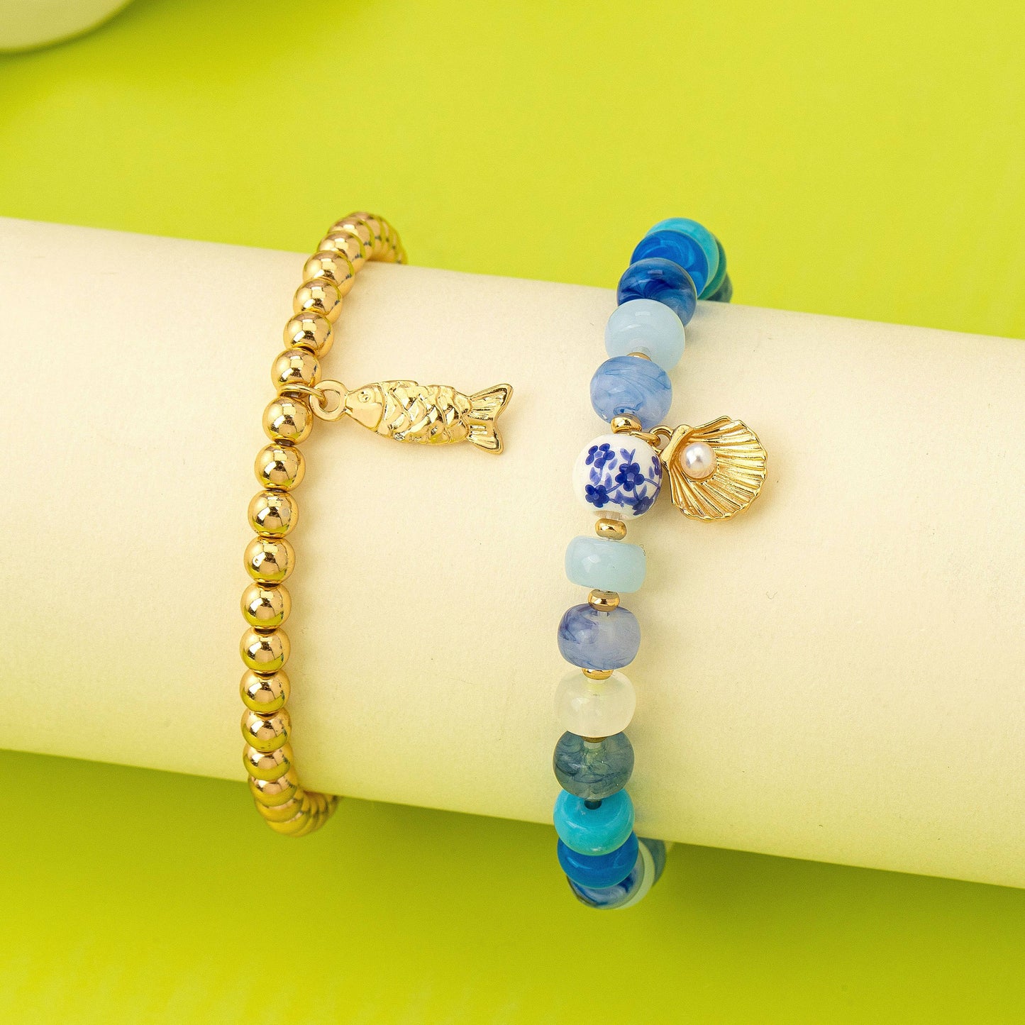 Nautical Blue Beaded Stretch Bracelet Set