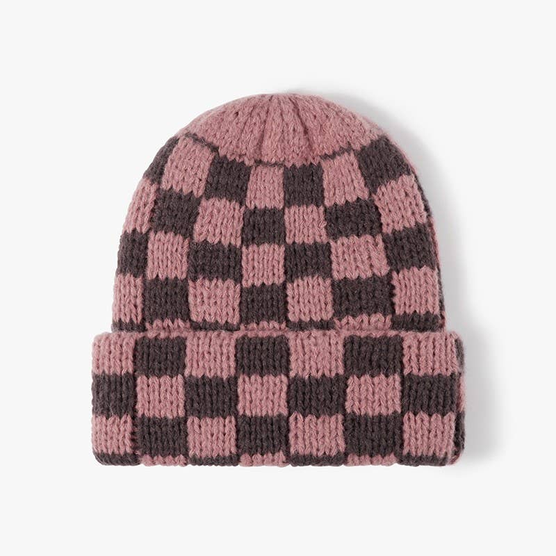 CHECKER SOFT PLUSH BEANIE HAT