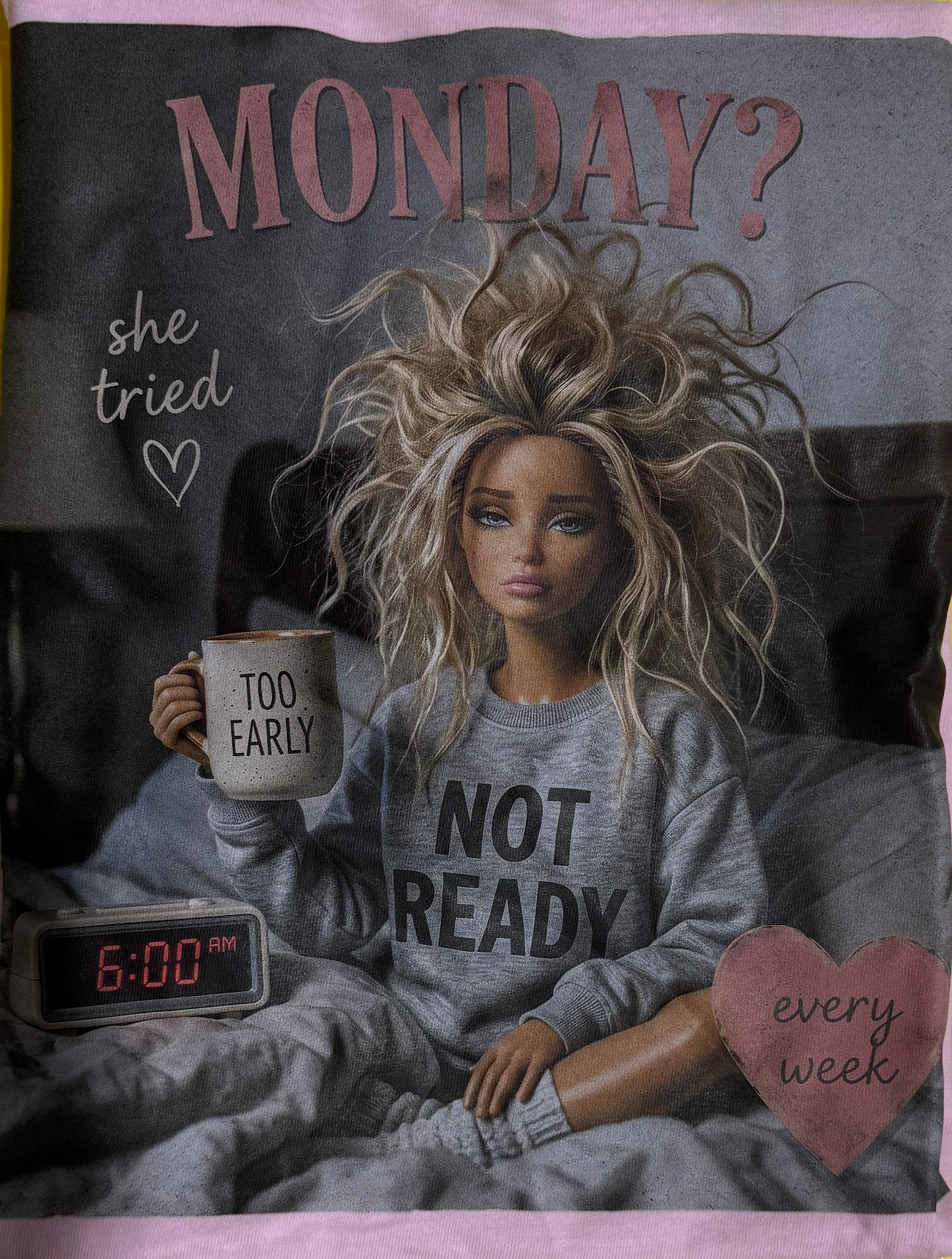 Monday Mood Graphic Tee | Tired Girl Coffee Tee | Trendy Light pink